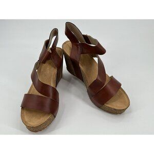 NEW Tinstree Sandals Brown Leather Wedge Strappy Sz 8 Hook & Loop Strap